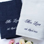 Personalised Towels Gift Set Couples Navy and White Bath Towels