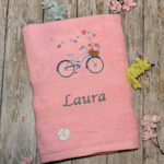 Embroidered Towel Bicycle and Flowers Designer Towel