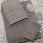 Personalised Grey Towels Large Sheet Hand Flannel Set