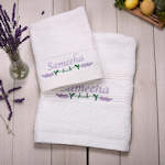 Personalised Lavender Towels Hand and Flannel Gift Set