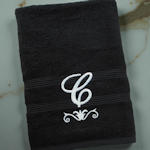 Embroidered Monogram Towel Flourish Initial Embroidered Bath Towels