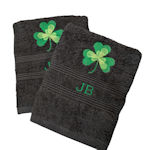 Embroidered Clover Towel Shamrock Black Hand Towel