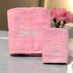 Personalised Towel Set Pink Hand Towel and Flannel