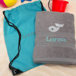 Swim Towel and Bag Set Personalised Whale Towel