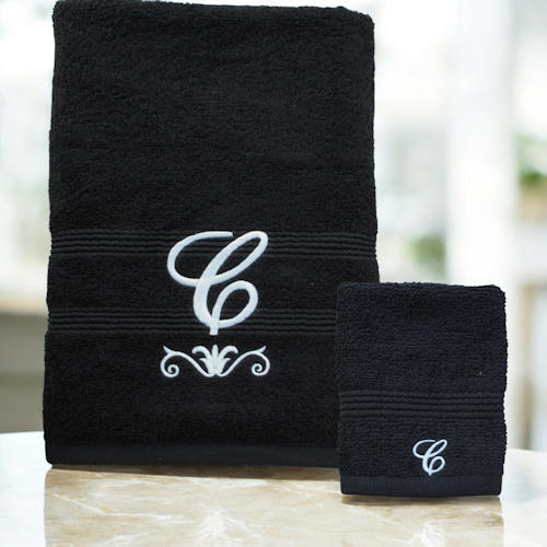 Flourish Initial Towel Set Monogrammed Bath Towel and Flannel Gift
