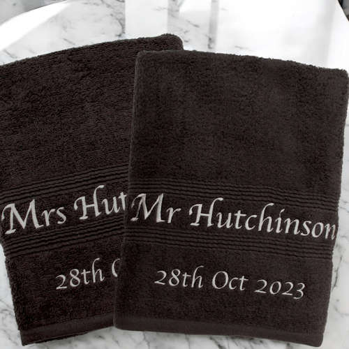 Personalised Anniversary Towels Gift Black Bath Towels Gift
