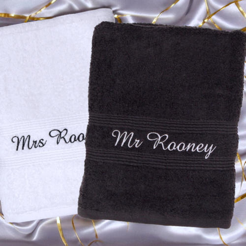 Personalised Couples Towel Set Black and White Bath Towels