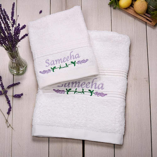 Personalised Lavender Towels Hand and Flannel Gift Set