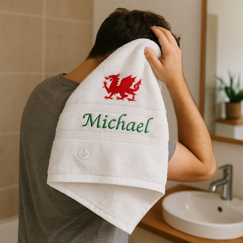 Welsh Cymru Towel Wales Dragon Personalised Bath Towel